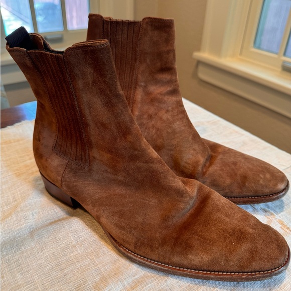 $1,215 Saint Laurent Wyatt Suede Chelsea Boots Brown leather black tan Oxford - Picture 5 of 11